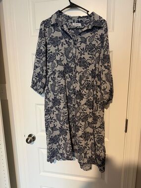 Polagram Navy Floral Mid-Length Shirt Dress